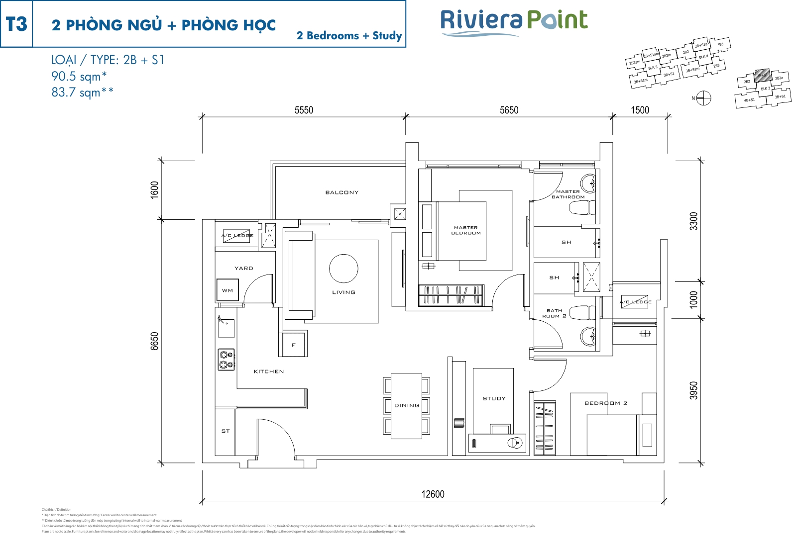 Mặt bằng căn hộ Riviera Point loại 2 phòng ngủ
