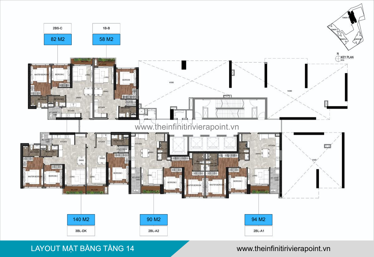 Mặt bằng tầng 14 Tòa T12 The Infiniti Riviera Point