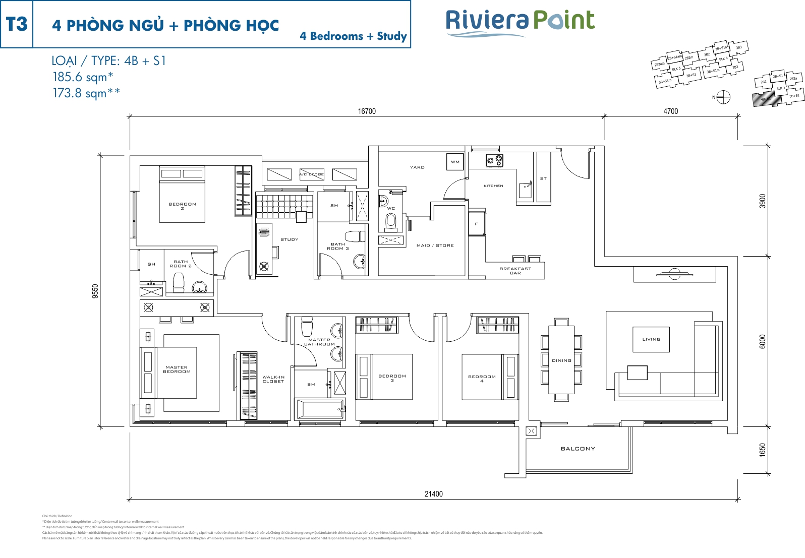 Mặt bằng căn hộ Riviera Point loại 4 phòng ngủ