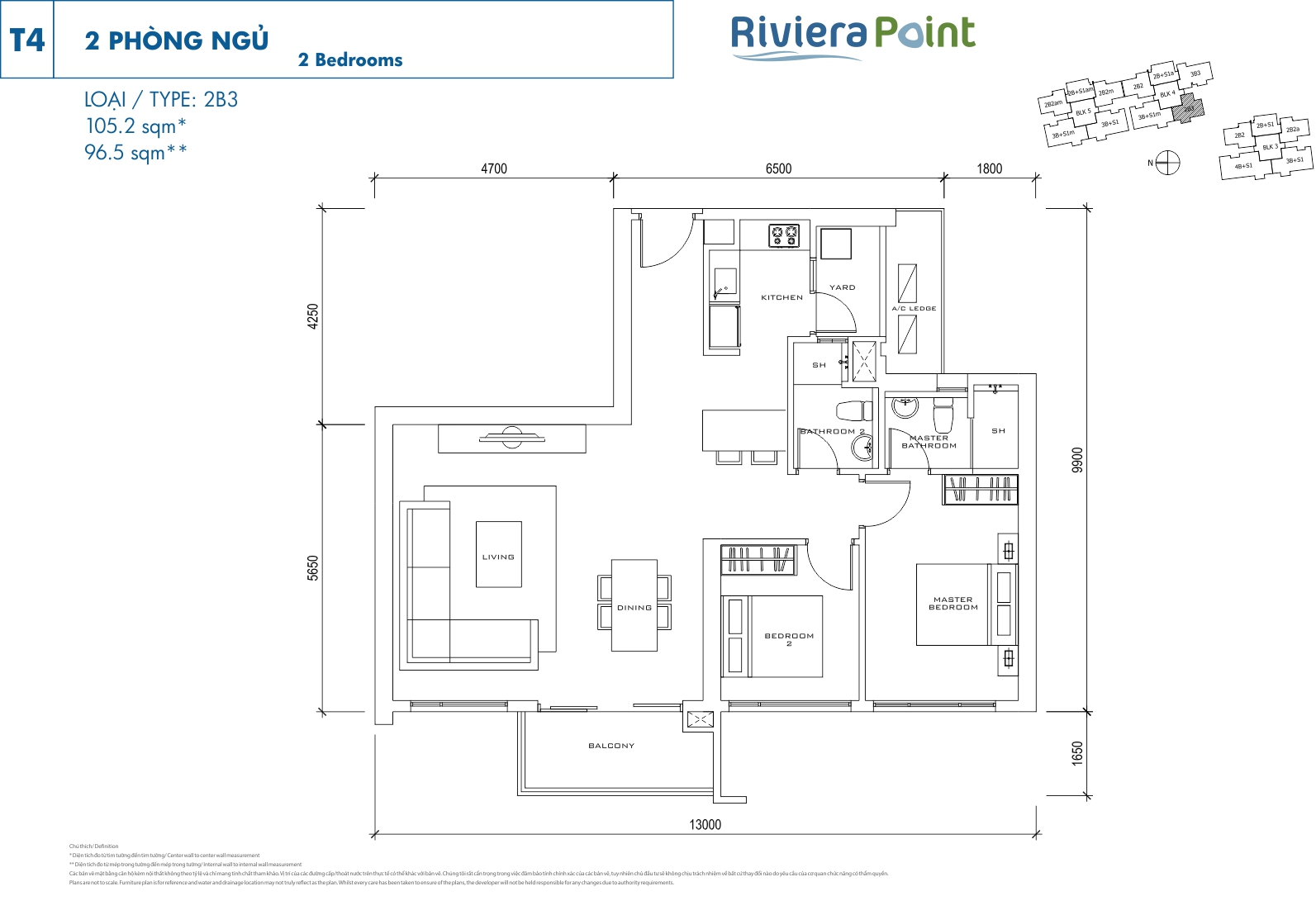 Mặt bằng căn hộ Riviera Point loại 2 phòng ngủ