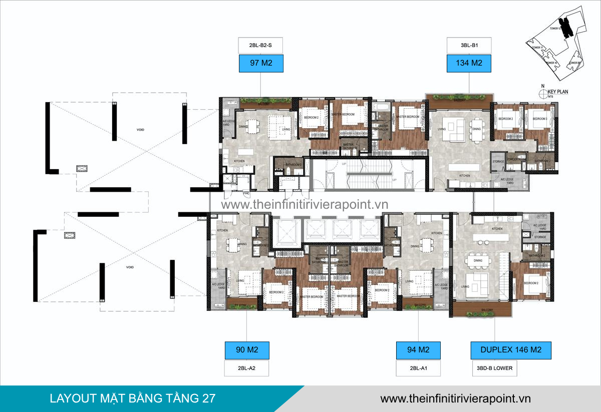 Mặt bằng tầng 27 Tòa T12 The Infiniti Riviera Point