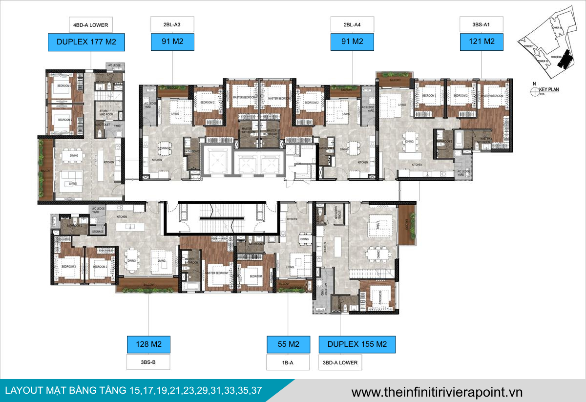Mặt bằng tầng 15, 17, 19, 21, 23, 29, 31, 33, 35, 37 The Infiniti Riviera Point
