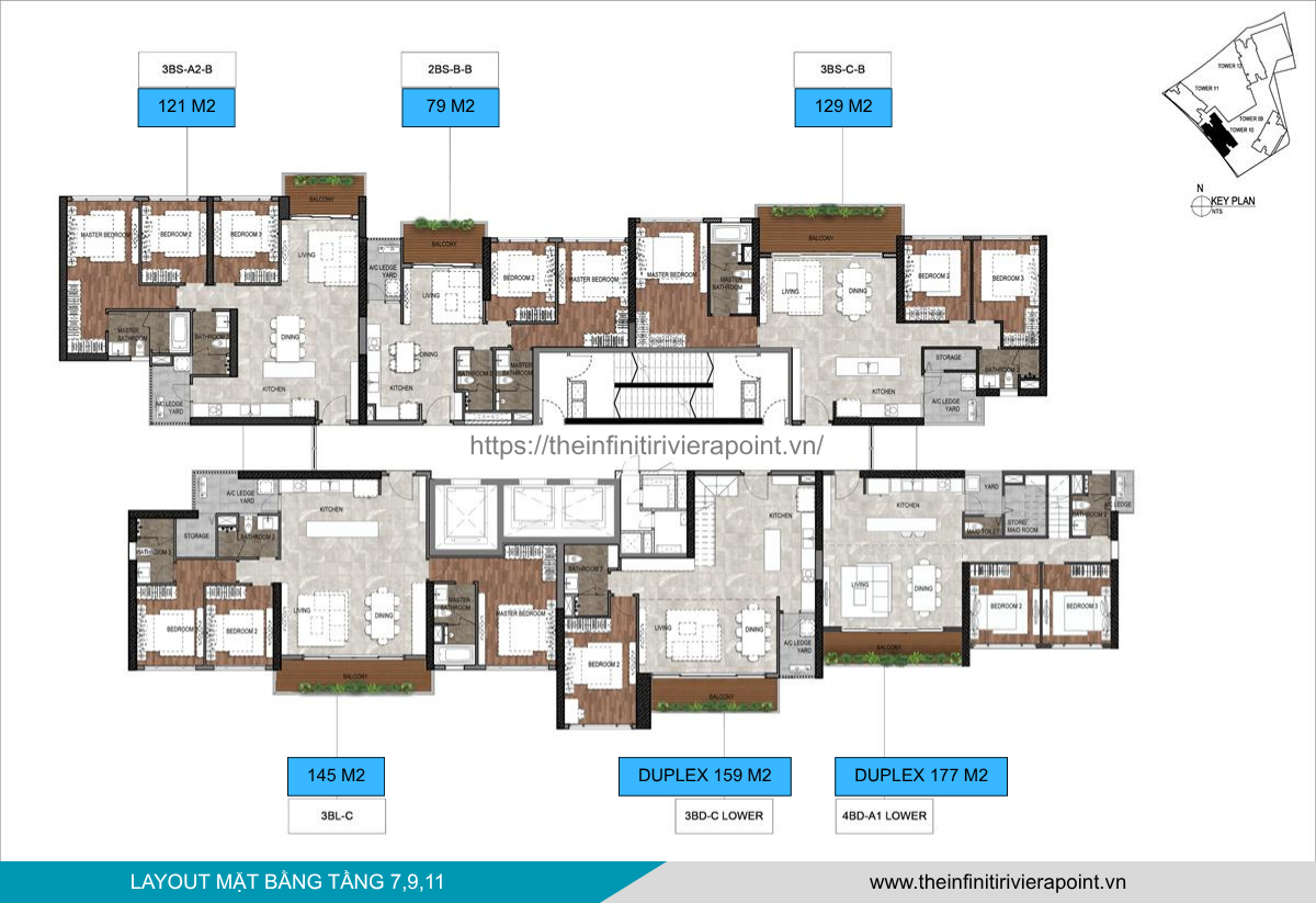 Mặt bằng tầng 7,9,11 Tòa T10 The Infiniti Riviera Point